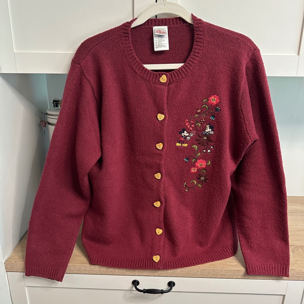 Vintage Disney Store Knit Cardigan Sweater Embroidered Mickey Minnie Mouse US M
